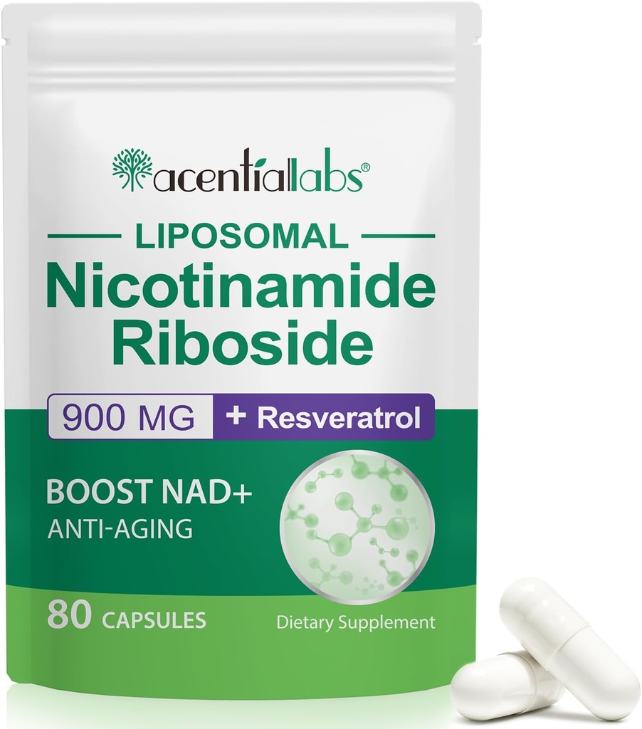 NAD Supplement, NAD+ Nicotinamid Riboside Resveratrol 900 mg, Sağlıklı Hücre Fonksiyonlar için Diyet Tamam, NAD+ Yakıtlar Hücre Savunma ve Cctivates Anti-Aging Gens 80 Capsules