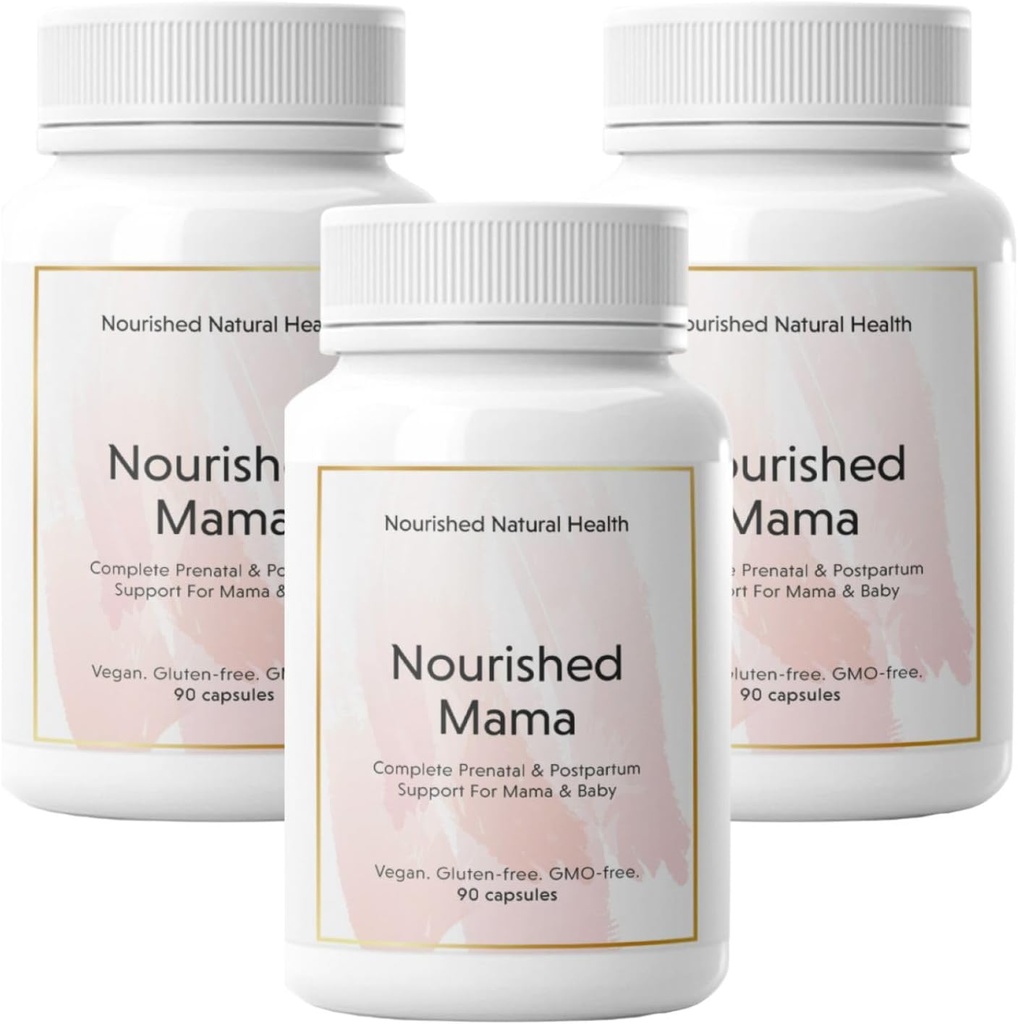 Nourished Mama Προγεννητική πολυβιταμίνη - Vegan πολυβιταμίνη για την προκατάληψη, εγκυμοσύνη, επιλόχειο και θηλασμό Υποστήριξη - Σιδήρου-ελεύθερο με μεθυλιωμένο φολικό & υψηλή χοληστερόλη δόσης - 270 κάψουλες