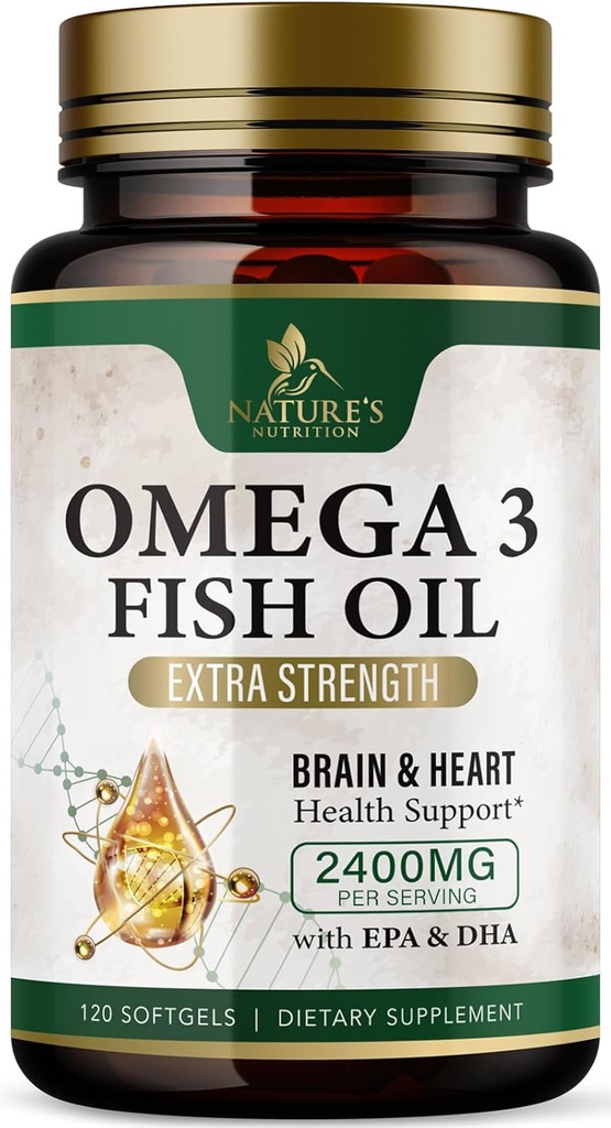 Ωμέγα 3 Fish Oil Συμπληρώματα 2400 mg - Triple Strength Omega3 - EPA & DHA με Απαραίτητα Λιπαρά Οξέα - Φυσικό Ανοσοποιητικό, Εγκεφαλικό & Καρδιά Υγεία - Burpless, Λεμόνι Γεύση, Άγρια Αρπαγή - 120 Softgels
