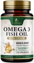 Omega 3 Fish Oil Supplements 2400 mg - Triple Strength Omega3 - EPA & DHA Essential Fatty Acids - Natural Immune, Brain & Heart Health Support - Burpless, Lemon Flavor, Wild Caught - 120 Softgels