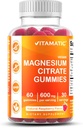 Vitamatic Magnesium Gummies 600mg per Serving – 60 Vegan Count for Relaxation, Muscle, Bone, and Energy Support