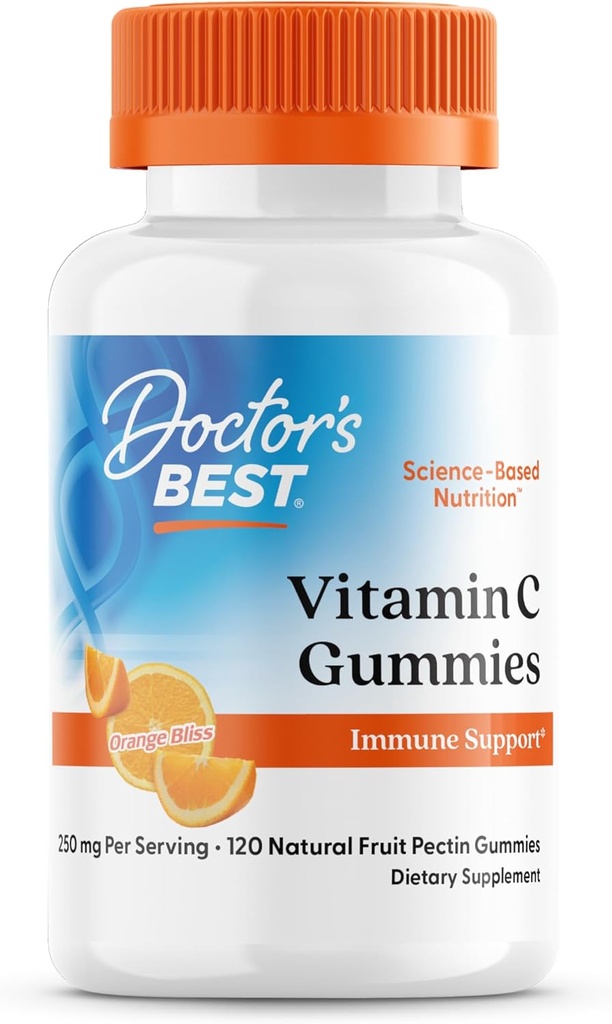 Doktor'un En İyisi, Vitamin C Gummies 250mg, Great Tasting Immune Brain Eyes Heart Circulation Antioksi Support Natural Pectin Vegan Gluten Free CT, Fruit, 120 Count Count