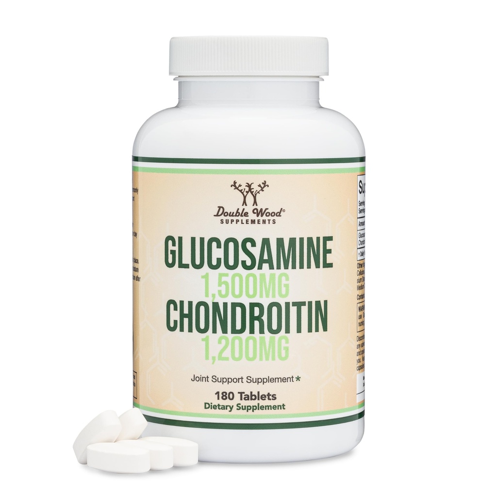 Glucosamine Chondroitin Triple Strength (1,500 mg Glucosamine Sulfate, 1.200 mg Chondroitin) 180 Tablet, Two Moon Supply (Joint Support Supplement) Gluten Free, Non-GMO Tarafından Double Wood