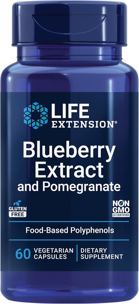 Life Extension Blueberry Extract and Pomegranate, artal Health Support, antioksidan Savunma, Gluten-Free, Non-GMO, Vegetarian, 60 Vegetarian Capsules