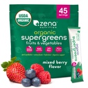 Zena Nutrition Organic Super Greens Toz, 70+ Superfoods, 0 Sugar, 5G Fiber, Spirulina, Chlorella, Antioksis, Prebiyotiks/Probiyotiks, Digestive Enzymes, Karma Berry, 45 İçecek Mixets