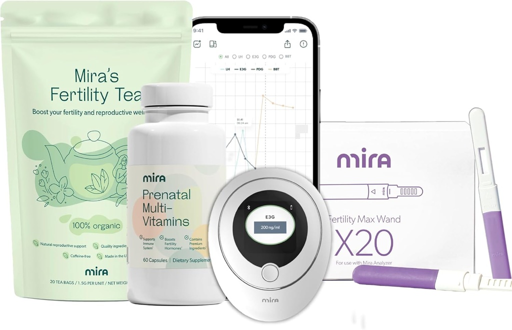 Mira Gebeci, Dijital Fertness ve Ovulation Kit ile 20 Max Test Wands, 1 Şişe of Mira Prenatal Multivitamins (60 Capsules) & 1 Bag of Fertness Tea (20 Çay Çanta)