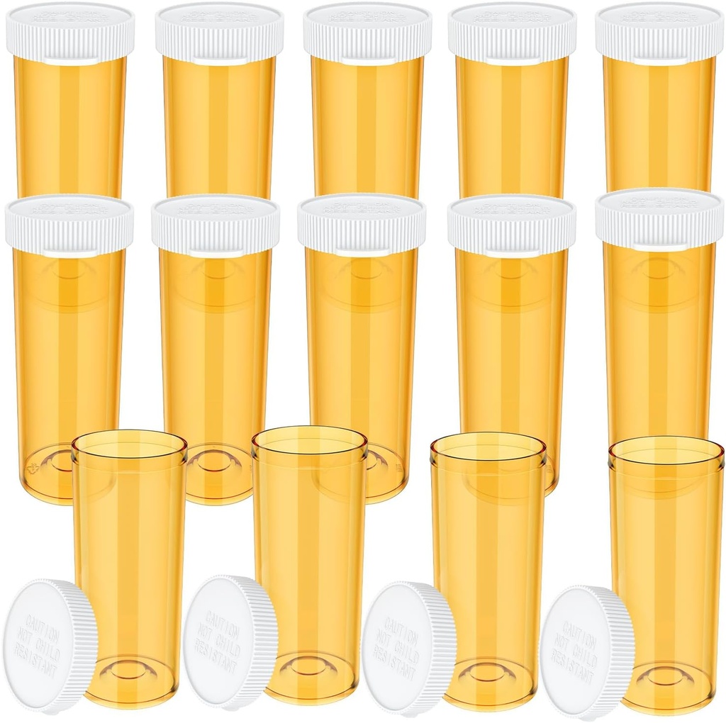 Pill Şişes Caps(14 Pack), 8 Dram Small Plastik Tıp Şişe Easy Open Prescription Drug Konteyner Vials Clear Travel Pill Şişe Case Case