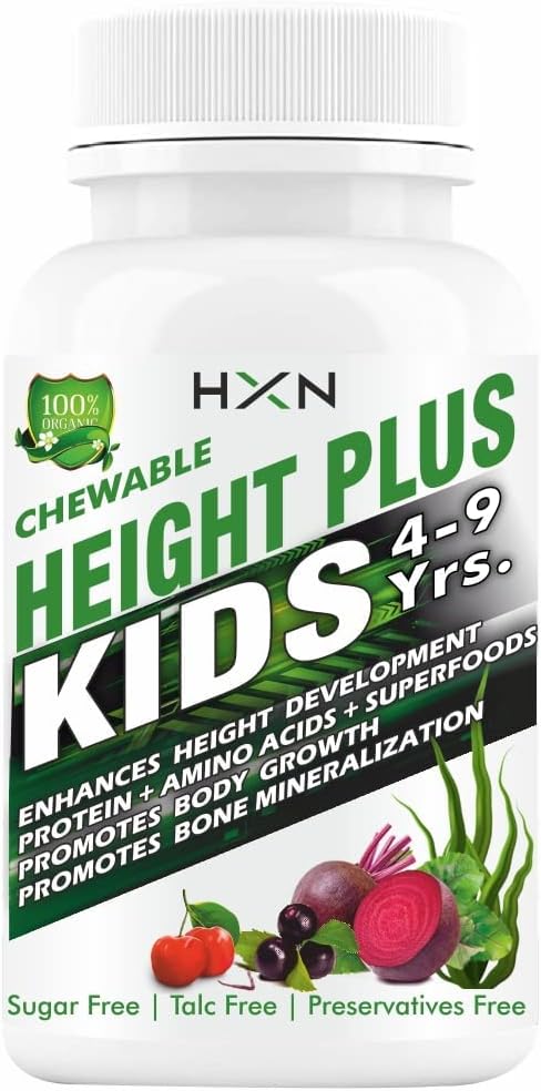 Verem Height Increase Medicine for Kids Enriching Essential Amino Acids, Protein, and Superfoods to Support Long Bone Mineralization & Growth- 60 Chewable Tablets
