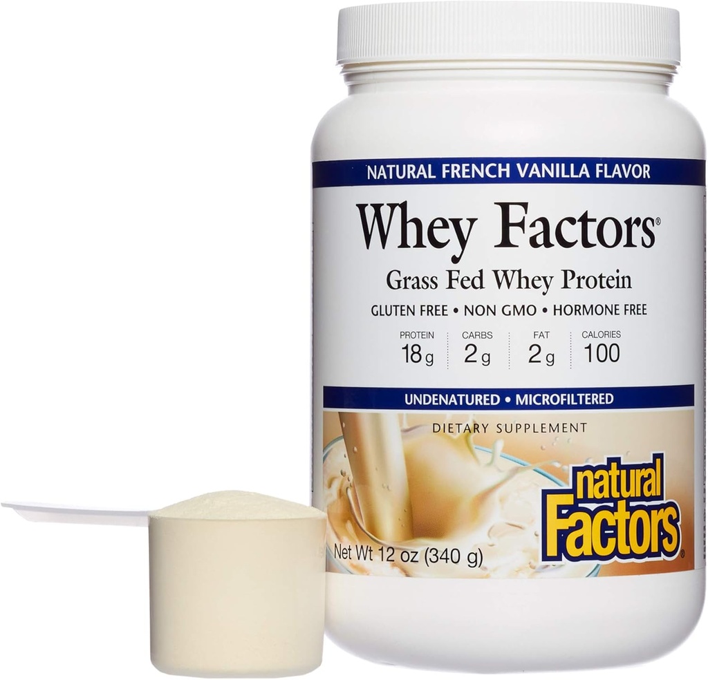 Doğal Faktörler Tarafından Whey Faktörleri, Grass Fed Whey Protein Yoğunluğu, Aids Muscle Development ve Immune Health, French Vanilla, 12 Oz Oz