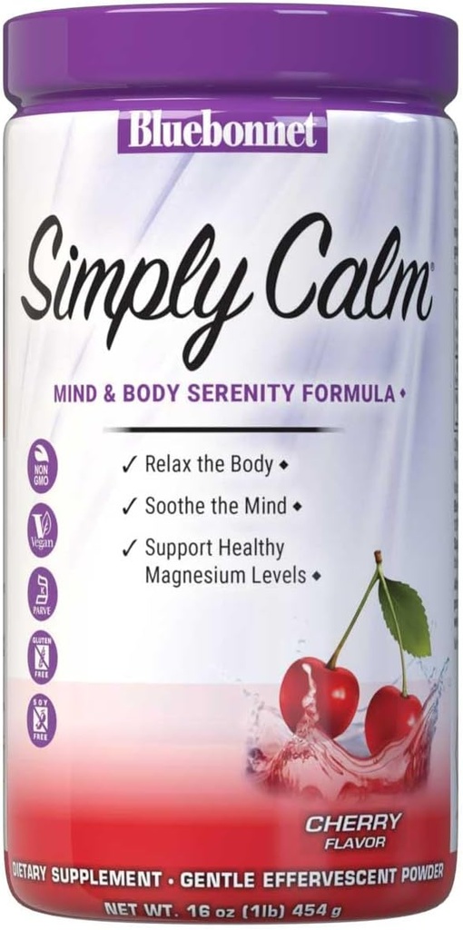 Bluebonnet Beslenme Basitçe Calm Toz, Calm* için, Kas Cramps*, Stres Yardımı*, Non-GMO, Vegan, Kosher sertifikalı, Gluten-Free, Soy-Free, Dairy-Free, 16 oz, 82 Hizmet, Cherry Flavor