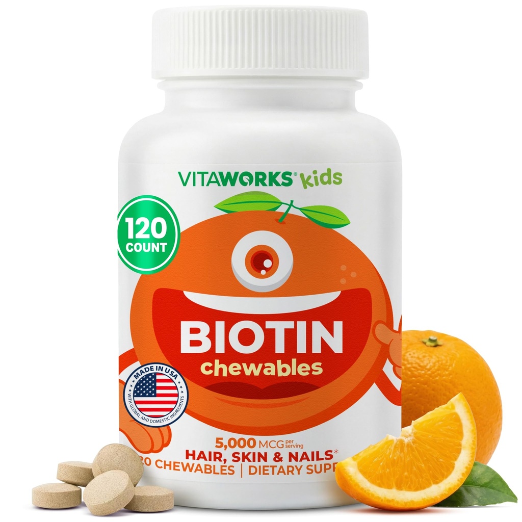 Çocuklar Biotin 5000 Live Chewable Tabletler | Tasty Biotin Supplement | Vegan, GMO | Saç Büyümesi, Skin ve Nail Heath | Çocuklar için Saç Vitaminleri | 120 Chewables