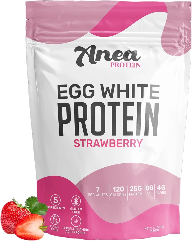 Anea Yumurta Beyaz Protein Toz | 25g Protein | Süt Ücretsiz | Gluten Free | Fat Free | Amino Asits | Yüksek Biyolojik Değer (1.5 Pound (1.5 Pound 1, Strawberry)