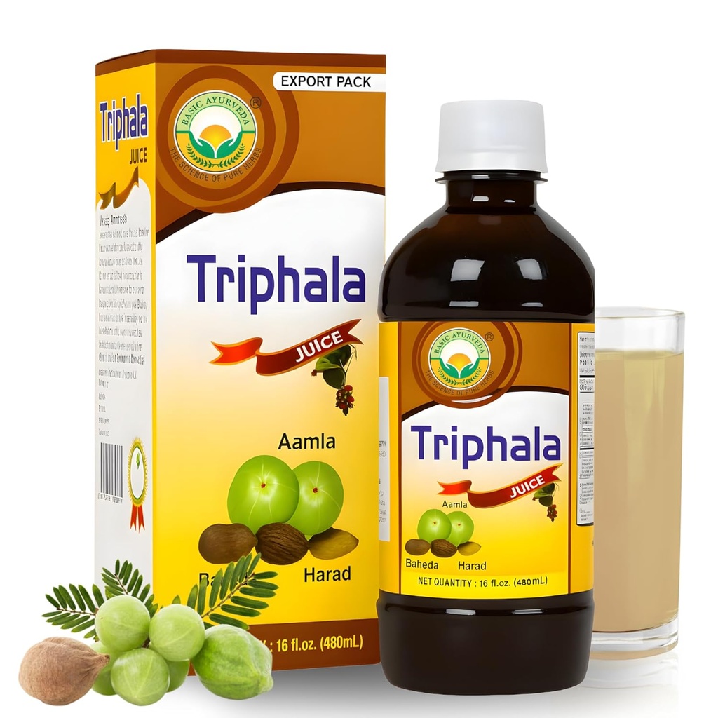 BASIC AYURVEDA Triphala Juice | 16.23 Fl Oz (480 ml) | Amla Bibhitaki ve Haritaki | Doğal Vitamin Kaynağı | Sağlıklı Saç ve Digestion için