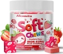 Iron Soft Chews Supplement with Vitamin C | Strawberry Flavored | Gluten Free | Iron Supplement for Women Men and Kids | 60 Count | 2 Ay Supply