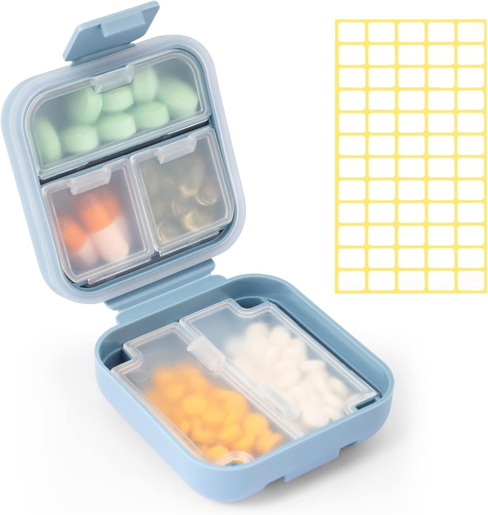 Dynippy Daily Pill Organizer 5tments Portatif Moisture Re Small Pill Case for Pocket Purse Travel Pill Box Portable Medicine Vitamin Fish Oil Holder (Mavi)