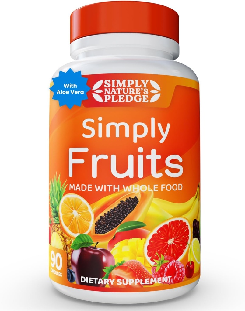Simply Nature's Pledge - 90 κάψουλες φρούτων - Made with Whole Food Superfoods, Packed with 25 Different Fruits - 100% Χωρίς σόγια