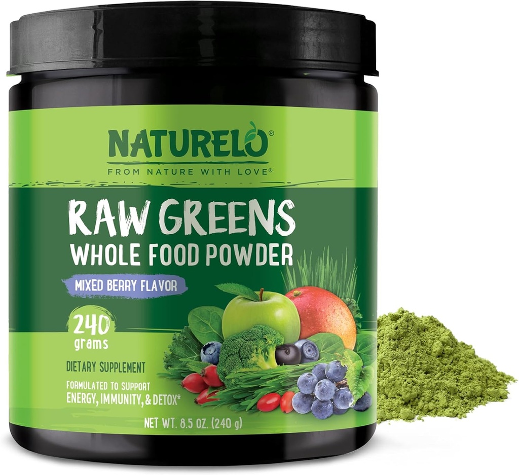 NATLO Raw Greens Superfood Toz 240 Grams, Karma Berry - Enerji, Immunity and Detox - Spirulina, Buğday Grass ve Organik Yeşiller Tüm Gıda Beslenmeleri için içerir