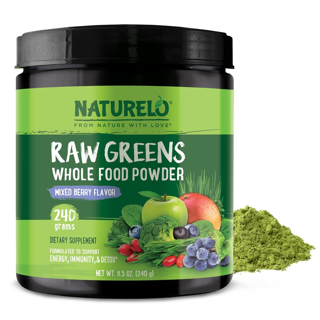 NATLO Raw Greens Superfood Toz 240 Grams, Karma Berry - Enerji, Immunity and Detox - Spirulina, Buğday Grass ve Organik Yeşiller Tüm Gıda Beslenmeleri için içerir