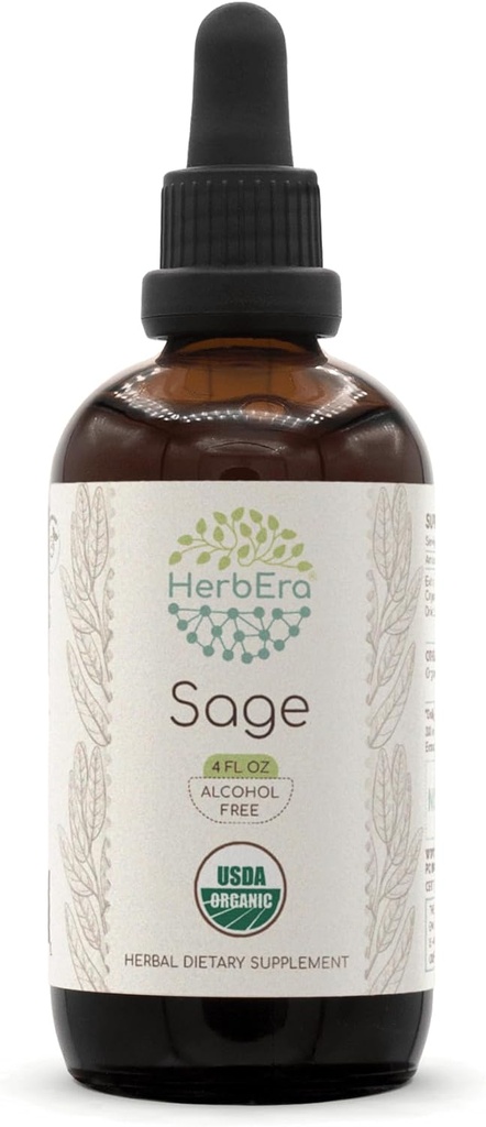 HerbEra Sage B120 USDA Organik Tincture | Alkol Özgür Tür, Yüksek Lisans Herbal Drops | Sertifikalı Organik Sage (Salvia officinalis)
