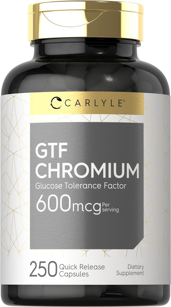 Carlyle GTF Kromium 600 mcg | 250 Capsules | Non-GMO, Gluten Free