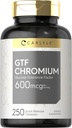 Carlyle GTF Kromium 600 mcg | 250 Capsules | Non-GMO, Gluten Free