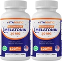 Vitamatic 2 Pack Melatonin 20 mg Fast Dissolve 120 Tablet - Natural Berry Flavor | Vegetarian, Non-GMO, Gluten Free (Top 240 Tablet)