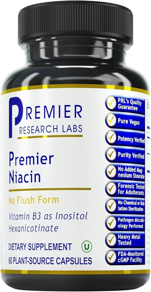 Premier Research Labs Niacin - Flush Free Niacin with Inositol Hexanicotinate, Niacin No Flush, B3 Niacinamid Vitamin Supplement for Blood Circulation Support - 60 Vegetarian Capsules