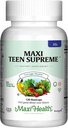 Maxi Health Multivitamin for Him – 12-17 Teen Supreme için Erkek Vitaminleri – Erkeklerin Enerji için Çok Vitamini, Immune Boost, Body & Brain D3, Iron,uba, Digestive Enzymes (120 Kont)