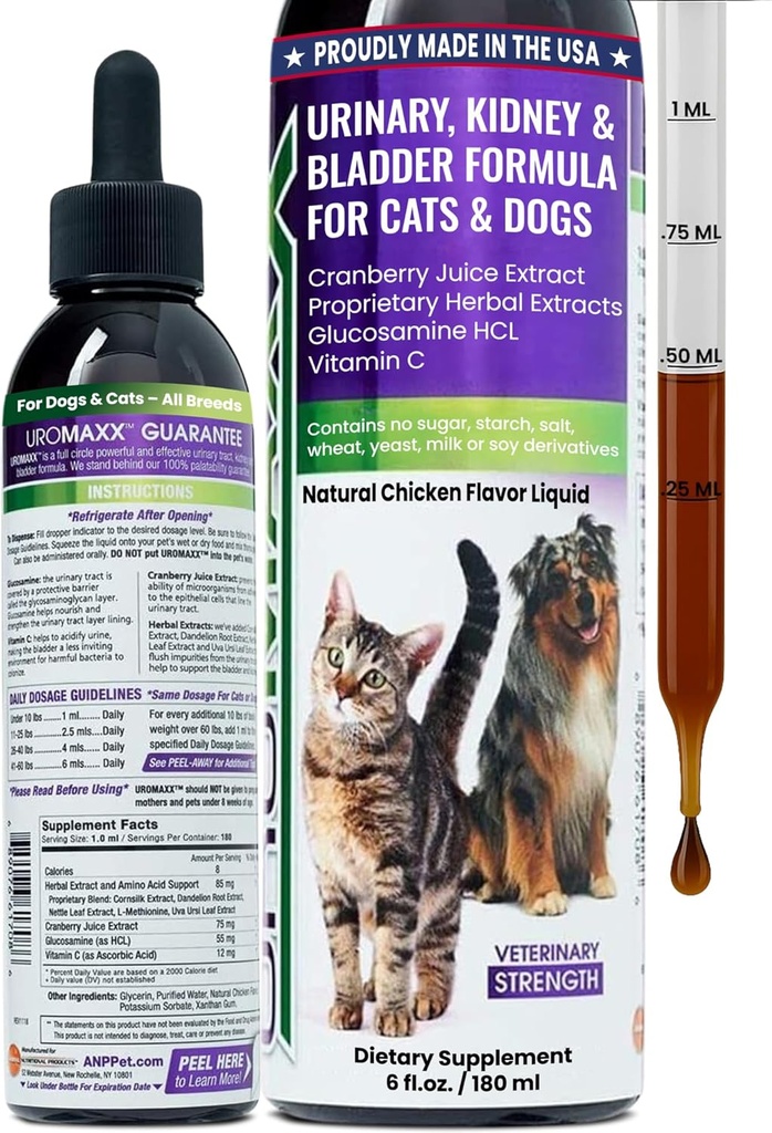 Cat & Dog Urinary Tract Treatment, Bladder & Kidney Köpekler ve Kediler için Destek, Sıvı Cranberry & Glucosamine, Tavuk Flavor, 6 oz Şişe, 1 Paket