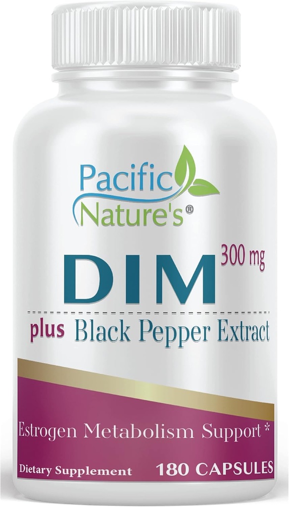 Pacific Nature's DIM 300mg με Μαύρο Πιπέρι (180 Κάψουλες) Diindolylmethane Supplement for Hormone Balance and Support for Both Men & Women - Χωρίς γλουτένη, Μη ΓΤΟ
