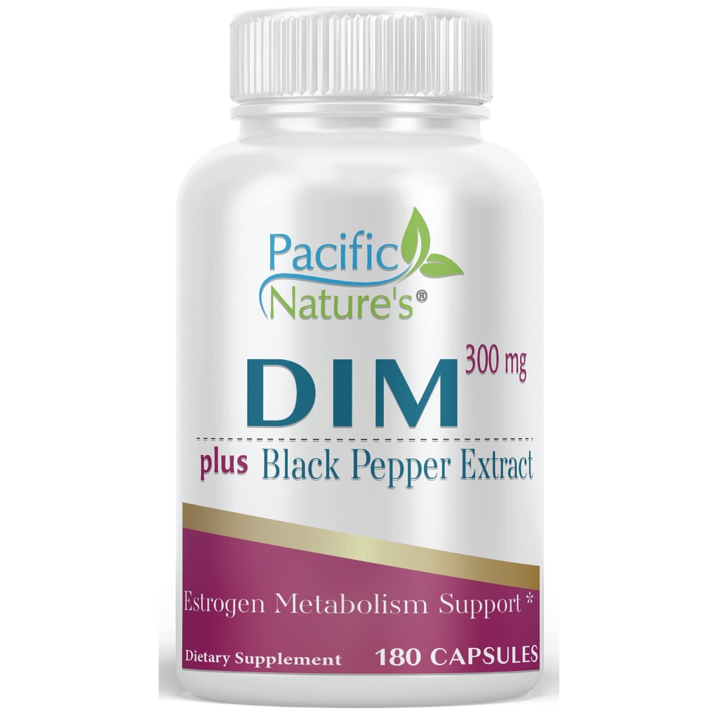 Pacific Nature's DIM 300mg with Black Pepper (180 Capsules) Diindolylmethane Supplement for Hormon Balance and Support for both Men & Women - Gluten-Free, Non-GMOMO