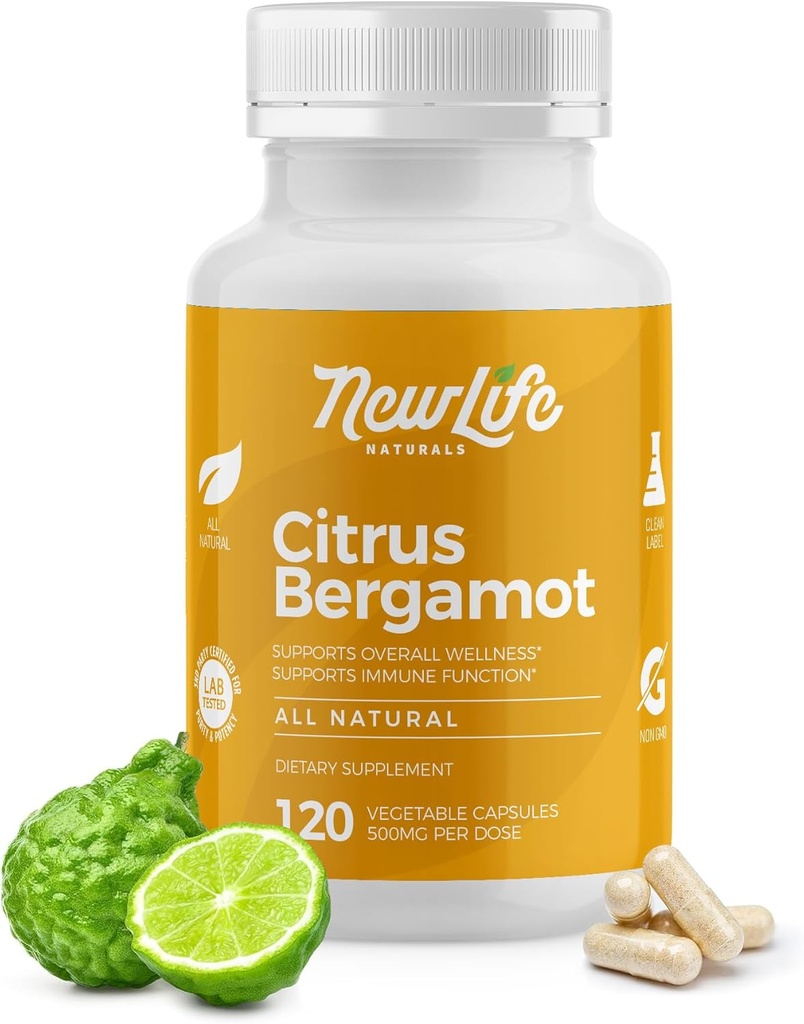 NewLife Naturals Citrus Bergamot Συμπληρώματα 500 MG για Cholesterol Υποστήριξη- Cholesterol Συμπλήρωμα - 120 κάψουλες Veggie