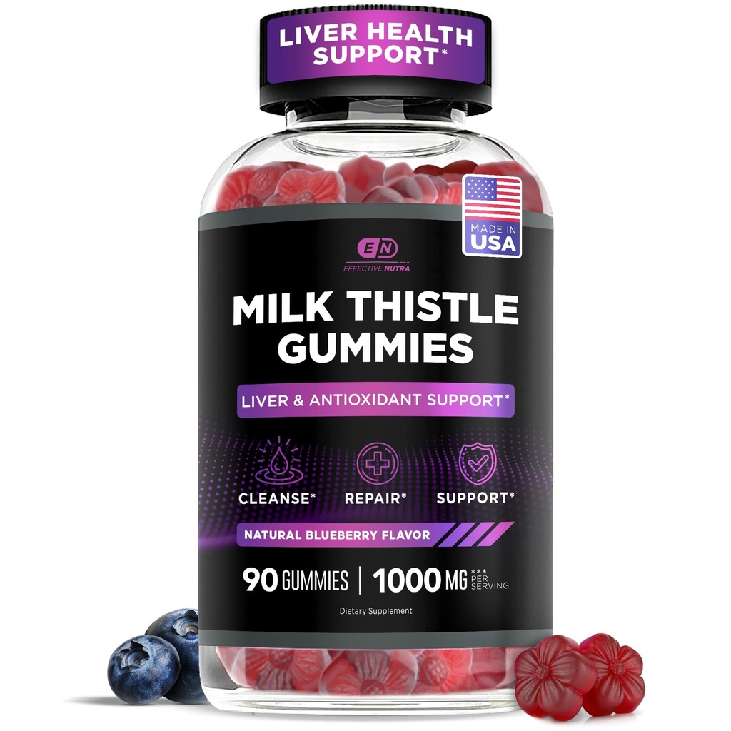 EFFECTIVE NUTRA Milk Butle Gummies | Sugar-Free Milk Butle Extract 1000 mg for Liver Detox & Antioksi Support | Vegan, Gluten-Free| 45-Day Supply, Natural Berry Flavor, Made in USA (90)