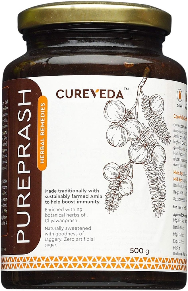 Veena Cureveda Herbal Pureprash Immunity Alert for All Age Groups- Jaggery Based, Sugar Free Chyawanprash (500gms)
