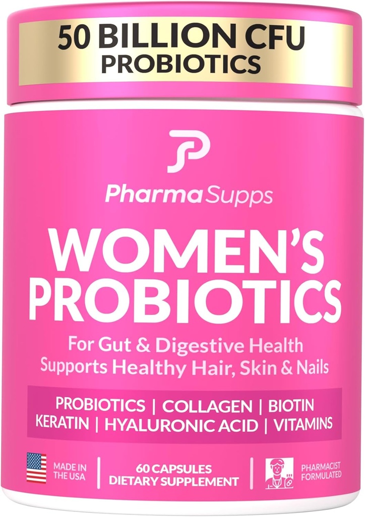Gut Health için saç, Skin, ve Nails Vitaminleri Desteği ile Gelişmiş Kadın Probiyotikleri - 50 Milyar CFU w /Collagen, Biotin & Keratin - Probiyotik Supplement for Digestive Health & Bloating Relief.