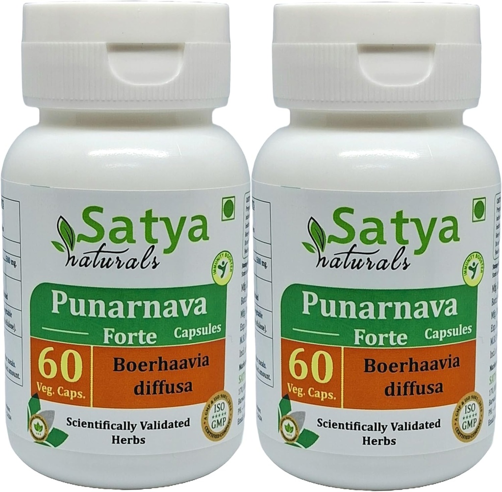 Punarnava Forte Capsule 500 mg. 60 Veg. Capsule | Punarnava (Boerhaavia Diffusa) Erkekler ve kadınlar için Kapsüller | Ayurvedic Herbal Supplement/R kaçtılar | 10:1 Forte (2 Şişeler 60 Capsules)