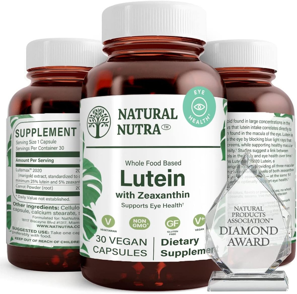 Natural Nutra Lutein and Zeaxanthin Supplement, Maintain Vision Health, Protects Cell in Eyes, Enhance Level of Zeaxanthin & Isomers, Support Eye Health, Gluten Free, Soy Free, 20mg - 30 Capsules