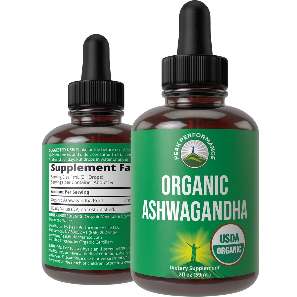 Υγρές σταγόνες Ashwagandha. Extra Strength Ashwagandha Root Extract για γυναίκες, άνδρες, παιδιά. με προσαρμογόνα. Μηδενική ζάχαρη, οργανική, χωρίς γλουτένη.
