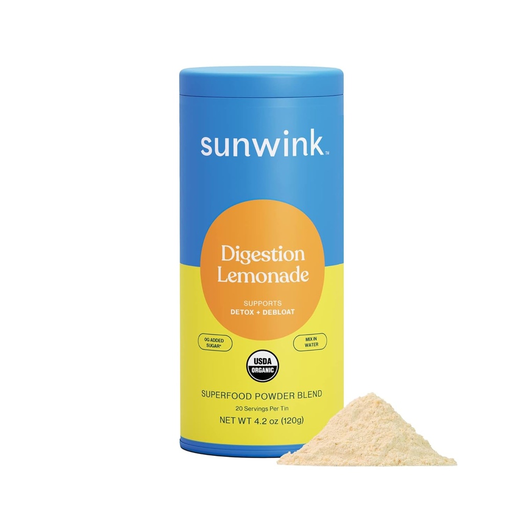 Sunwink Digestion Lemonade σκόνη - Βιολογικά Superfood σκόνη για Debloat & Gut υγεία - Plant-based support for Digestive Health with Amla powder, Dandelion & Chicory Root Extract, 4.2oz (20 Services)