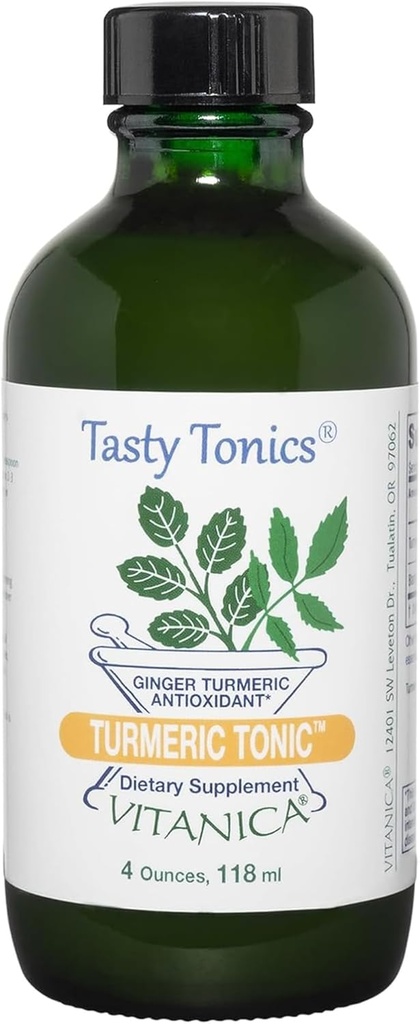 Vitanica, Turmeric Tonic, Non-GMO Liquid Turmeric Curcumin Supplement 1000 mg, με Black Pepper και Ginger, Antioxidant, Vegan, Gluten Free, 4 ουγγιά