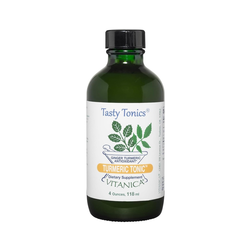 Vitanica, Turmeric Tonic, Non-GMO Liquid Turmeric Curcumin Supplement 1000 mg, with Black Pepper and Ginger, Antioxidant, Vegan, Gluten Free, 4 Ounce