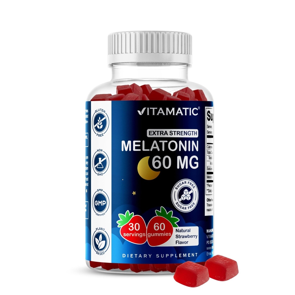 Vitamatic Sugar Free Melatonin 60 mg - 60 Vejetaryen Gummies - Non-Habit Form Supplement Supplement Supplement