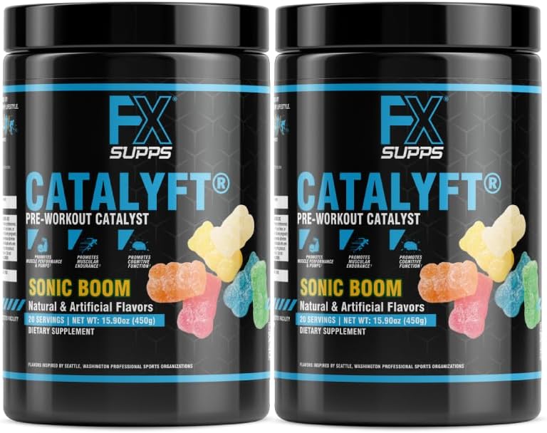 FXSUPPS Catalyft Pre-Workout Toz İçecek Erkekler ve Kadınlar için, Sonic Boom | Diyetsel Supplement Mix with Kretine & Beta-Alanine | for Energy Pump, Muscle Gain & Focus, 40 Hizmetler (2 Paket)