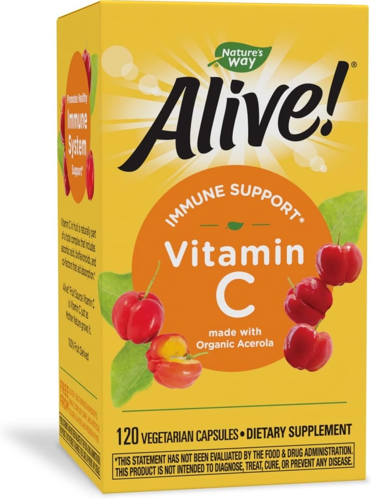 Doğanın Yolu Alive! Organik Acerola Cherries ile yapılan C Vitamini, Immune Support*, Antioksi Support*,% 100 Meyve Kaynağı C, 120 Capsules (Pazar May Vary)