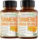 Ginkgo Biloba and Turmeric Curcumin Supplement w/Black Pepper & Organic Tumeric – Natural Turmeric Supplement for Focus, Memory, Joint & Brain Health – Vegan Ginko Biloba Capsules w/Curcuma – 2 Pack
