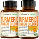 Ginkgo Biloba ve Turmeric Curcumin Supplement w/Black Pepper & Organic Tumeric – Natural Turmeric Supplement for Focus, Memory, Joint & Brain Health – Vegan Ginko Biloba Capsules w/Curcuma – 2 Pack