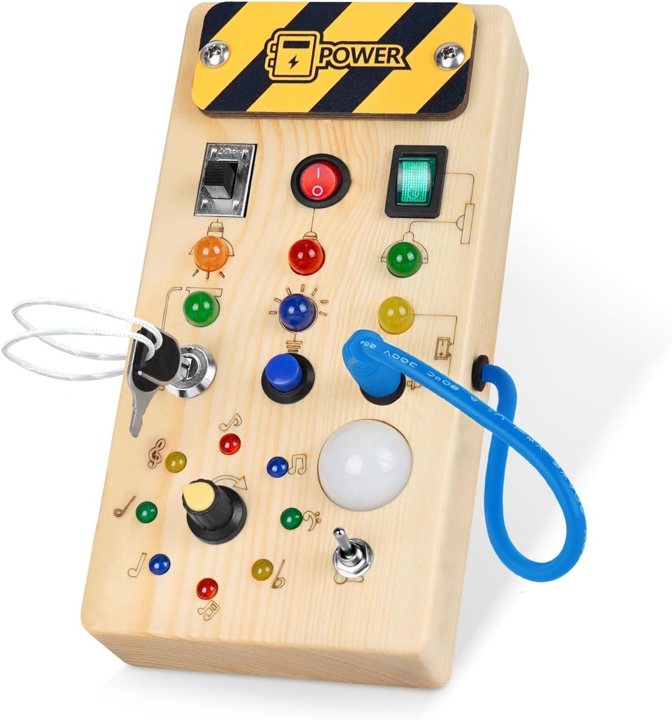 Hoarosall Montessori Wooden Busy Board with 8 LED Light switches, Sensory Toys Light Switch Ταξίδια Παιχνίδια για 1+ Year Old Baby and Toddler