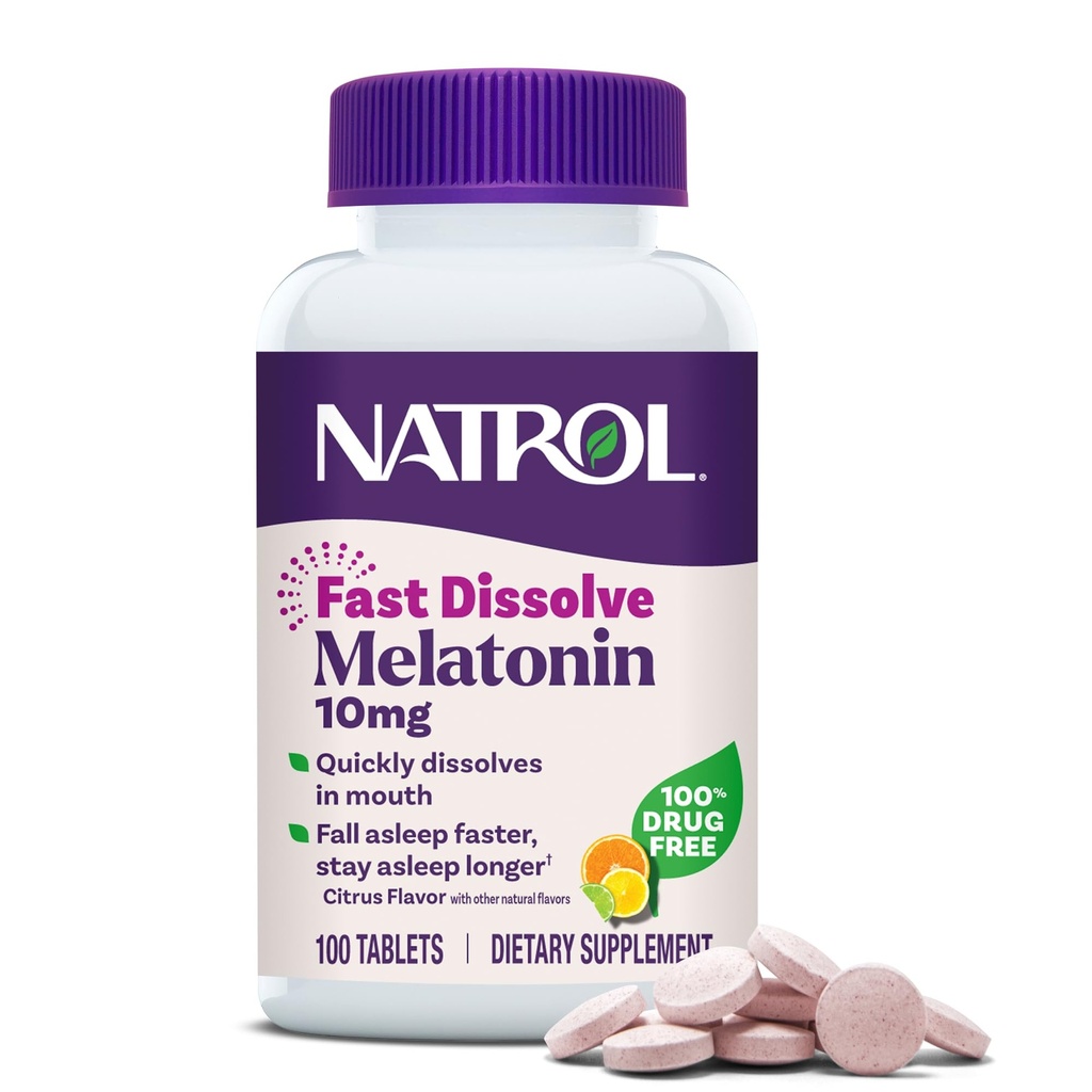 Natrol Fast Dissolve Melatonin 10 mg, Melatonin Supplements for Restful Sleep, Sleep Support for Yetişkinler, 100 Citrus-Flavored Tabletler, 100 Güne kadar