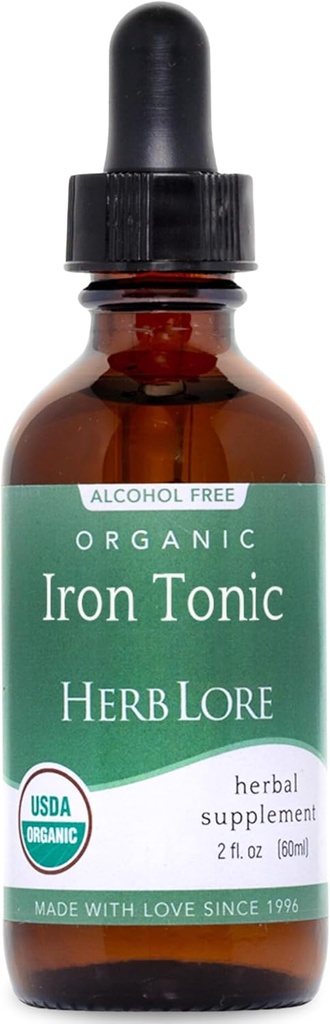 Herb Lore Iron Tonic - Organic Liquid Iron Drops Supplement for Kids & Women - Baby, Infant & Toddler Friendly - Plant Based, Vegan, Gentle, Non Constipating Herbal Tincture (2 fl oz)