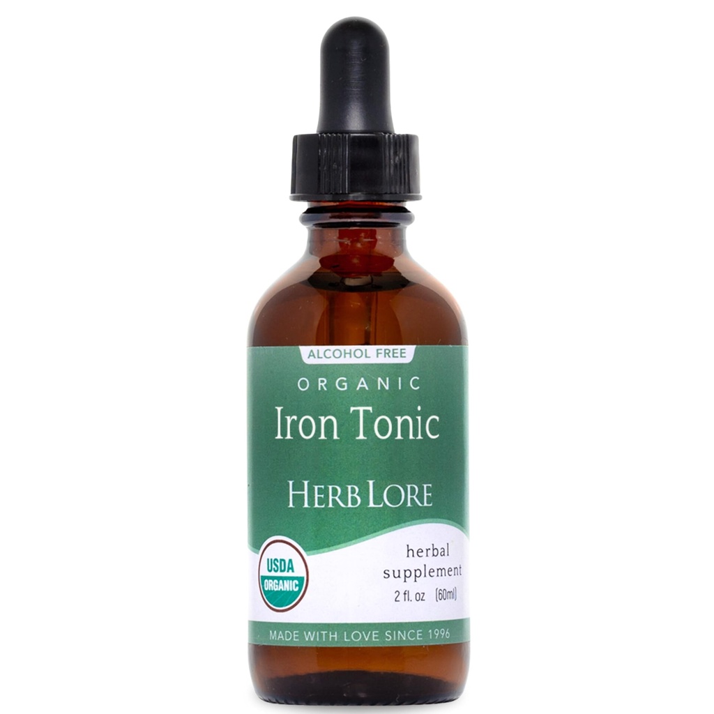 Herb Lore Iron Tonic - Organik Liquid Iron Drops Supplement for Kids & Women - Baby, Infant & Toddler Friendly - Plant Based, Vegan, Gentle, Non Constipating Herbal Tincture (2 fl oz)